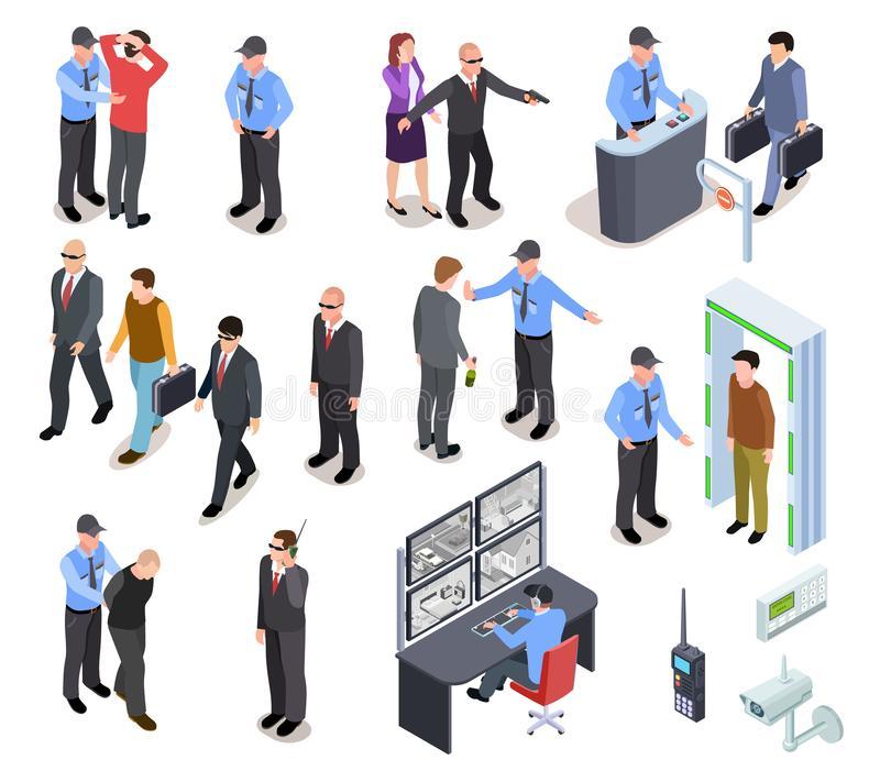 security-system-isometric-concept-secure-police-officer-checkpoint-access-equipment-personal-guard-criminal-identity-security-139079516
